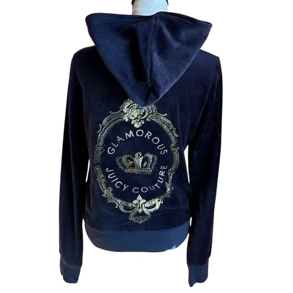 Juicy Couture Navy Blue Velour Zip Up Hoodie Size Large - Picture 6 of 8